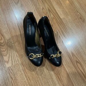 Banana Republic Leather Platform block heels with Gold Chain Accent